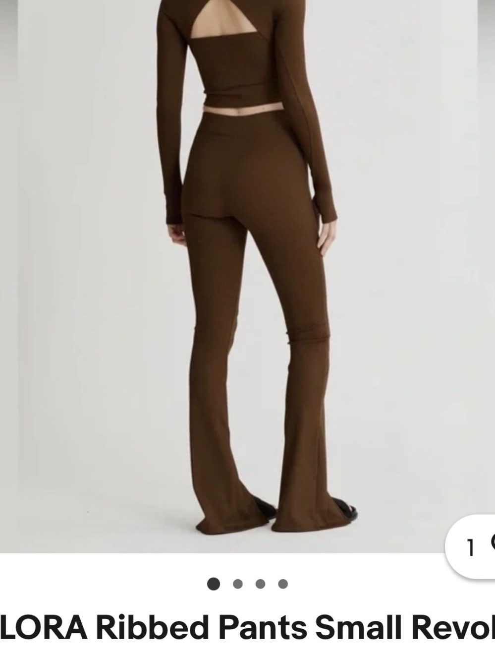 NYLORA Brown Ribbed High-Waist Flare Pants with Front Slits - Picture 2 of 5